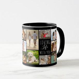 Mug Aimer la vie avec vous 14 Collage de photos Noir