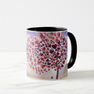 Mug Aimer l'arbre avec les coeurs Aquarelle