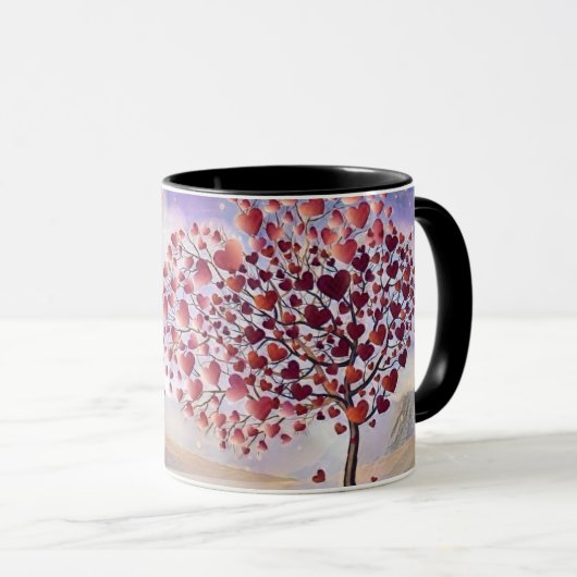 Mug Aimer l'arbre avec les coeurs Aquarelle (Devant droit)
