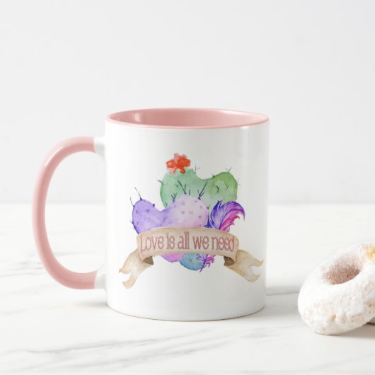 Mug Aimez Aquarelle Cactus (Avec donut)