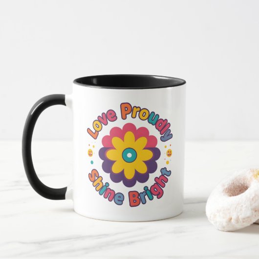Mug Aimez avec fierté Brillez – Fierté des fleurs colo (Avec donut)