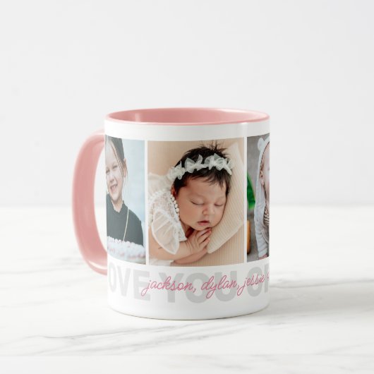 Mug Aimez-vous Grand-mère 4-Photo Nom des petits-enfan (Devant gauche)