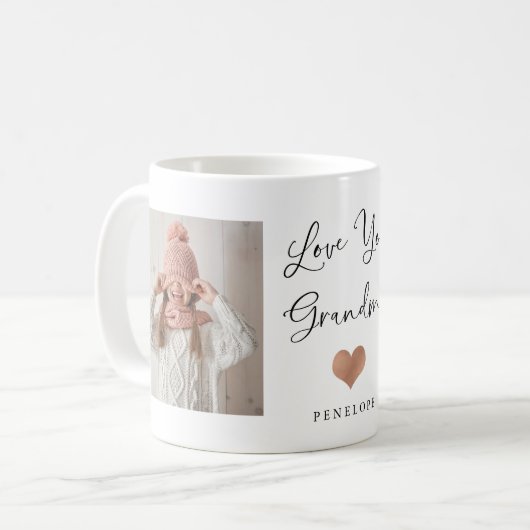 Mug Aimez-vous grand-mère | Deux script photo et coeur (Devant gauche)