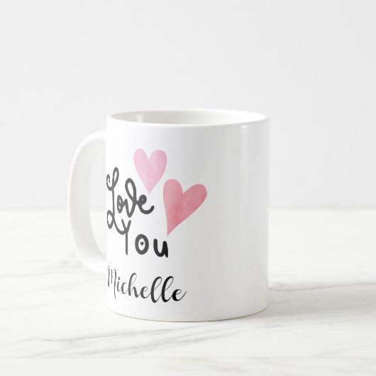 Mug Aimez-vous les mignons Coeurs roses roses (Devant gauche)