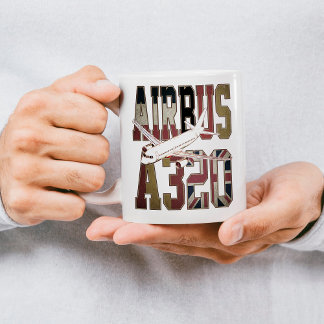 Mug Airbus A320 Avion de ligne. Drapeaux européens vin