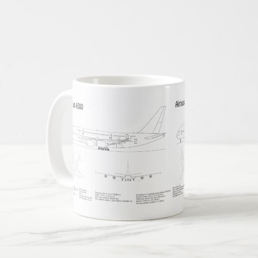 Mug Airbus a380 - Plan de dessin du plan d'avion BD (Devant gauche)