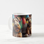 Mug Airedale chien avec gâteau et ballons (Devant gauche)