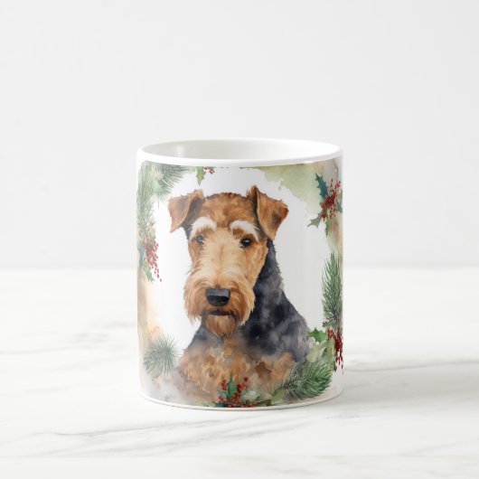 Mug Airedale Christmas Wreath Festive Pup (Centre)