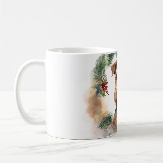 Mug Airedale Christmas Wreath Festive Pup (Gauche)