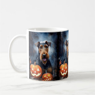 Mug Airedale d'Halloween avec citrouilles effrayantes