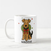 Mug Airedale Terrier Christmas Wreath & Red Bow (Gauche)