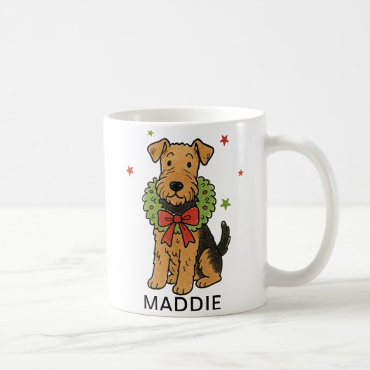 Mug Airedale Terrier Christmas Wreath & Red Bow (Droite)