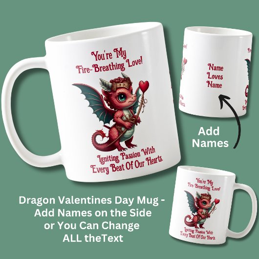 Mug Ajouter des noms, Dragon Valentines Day Red Heart