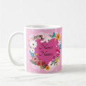 Mug Ajouter des noms Texte Valentines Jour Rose Floral (Gauche)