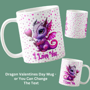 Mug Ajouter des noms, Valentines Dragon Day Coeurs ros