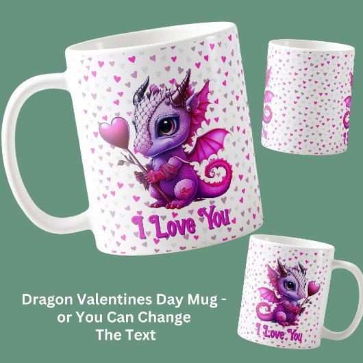 Mug Ajouter des noms, Valentines Dragon Day Coeurs ros
