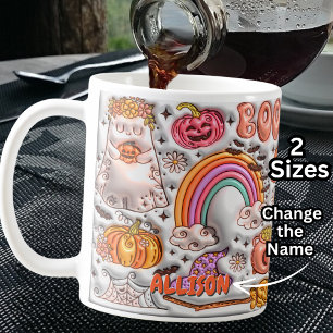 Mug Ajouter le nom BOO ! Citrouille arc en ciel Ghost