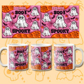 Mug Ajouter le nom BOO ! ÉFFRAYANT orange et rose, Fan