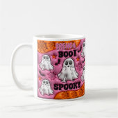 Mug Ajouter le nom BOO ! ÉFFRAYANT orange et rose, Fan (Gauche)