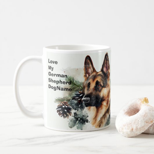 Mug Ajouter le nom Changer le texte, berger allemand d (Avec donut)