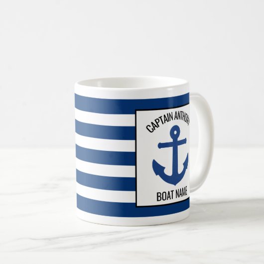 Mug Ajouter le nom du capitaine et du bateau Ancre ble (Devant droit)