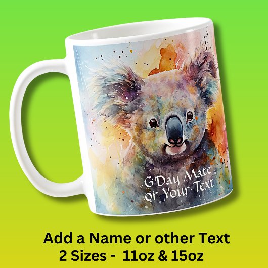 Mug Ajouter le nom et le texte - Aquarelle Koala G'day