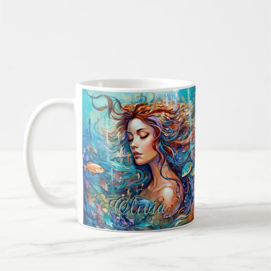 Mug Ajouter le nom Sirène sous l'eau en mer, Poisson d (Gauche)
