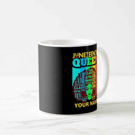 Mug Ajouter le nom Texte Junetdix Black Queen Afro Mel (Devant droit)