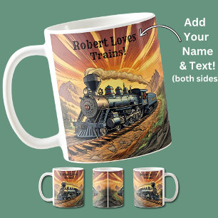 Mug Ajouter Le Nom Texte, Train À Vapeur Au Coucher Du
