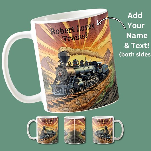Mug Ajouter Le Nom Texte, Train À Vapeur Au Coucher Du