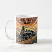 Mug Ajouter Le Nom Texte, Train À Vapeur Au Coucher Du (Gauche)