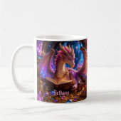 Mug Ajouter Nom Dragon Fantastique avec Livre & Café (Gauche)