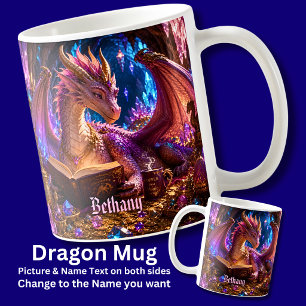 Mug Ajouter Nom Dragon Fantastique avec Livre & Café