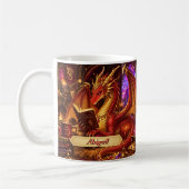 Mug Ajouter Nom, Dragon Fantastique avec Livre & Café (Gauche)