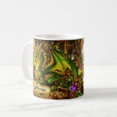 Mug Ajouter Nom Dragon Vert Or avec Livre & Café (Devant gauche)