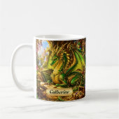 Mug Ajouter Nom Dragon Vert Or avec Livre & Café (Gauche)
