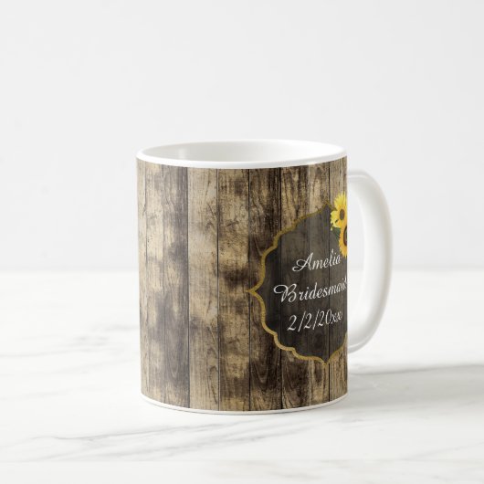 Mug ajouter nom Mariage rustique Fleur de soleil de Br (Devant droit)