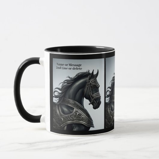 Mug Ajouter un message de nom, Cheval Noir Fort avec A (Gauche)