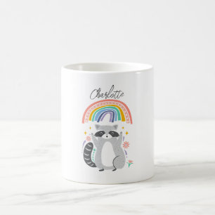 Mug Ajouter un nom à Racoon et arc-en-ciel