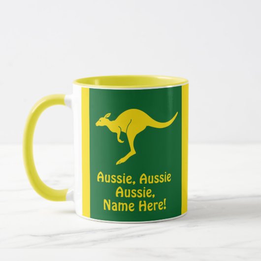 Mug Ajouter un nom, Aussie Aussie Aussie Green Gold Ka (Gauche)
