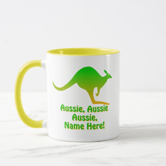 Mug Ajouter un nom, Aussie Aussie Aussie Green Gold Ka (Gauche)