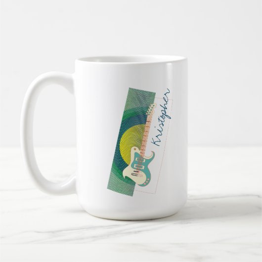 Mug Ajouter un nom Cool moderne blanc & Turquoise Guit (Gauche)
