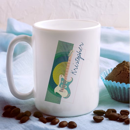 Mug Ajouter un nom Cool moderne blanc & Turquoise Guit