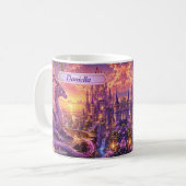 Mug Ajouter un nom Dragon Rose Violet Gardant le Châte (Devant gauche)
