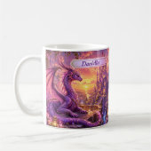 Mug Ajouter un nom Dragon Rose Violet Gardant le Châte (Gauche)