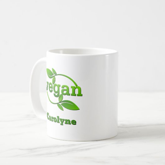 Mug Ajouter un nom Feuilles verts Vegan (Devant gauche)