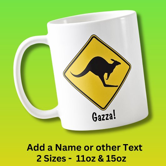 Mug Ajouter un nom, Kangaroo Road Sign Jaune Noir & Ja
