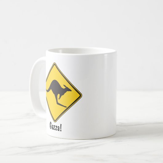 Mug Ajouter un nom, Kangaroo Road Sign Jaune Noir & Ja (Devant gauche)