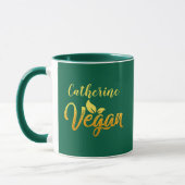 Mug Ajouter un nom, Mot Vegan Jaune Typographie Or Ver (Gauche)