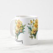 Mug Ajouter un nom ou texte, jonquilles jaunes avec fe (Devant gauche)